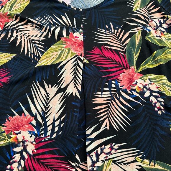 Avenue Top Black Liv Tropical Print Pleat Short Sleeve Tunic Plus Size 20 NEW - Picture 10 of 15